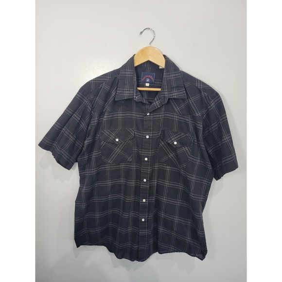 Rock Creek Ranch Other - Rock Creek Ranch Mens Black Plaid Western Pearl Snap Short Sleeve Shirt XL